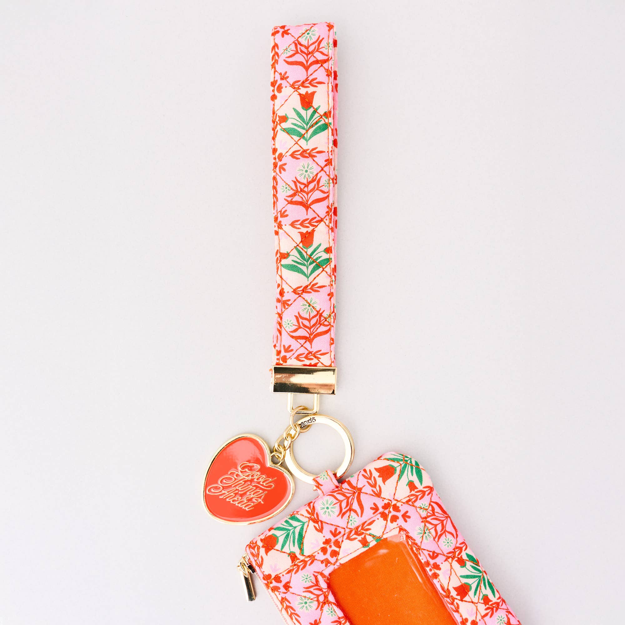 Zip ID with Wristlet, Pink Tile Floral