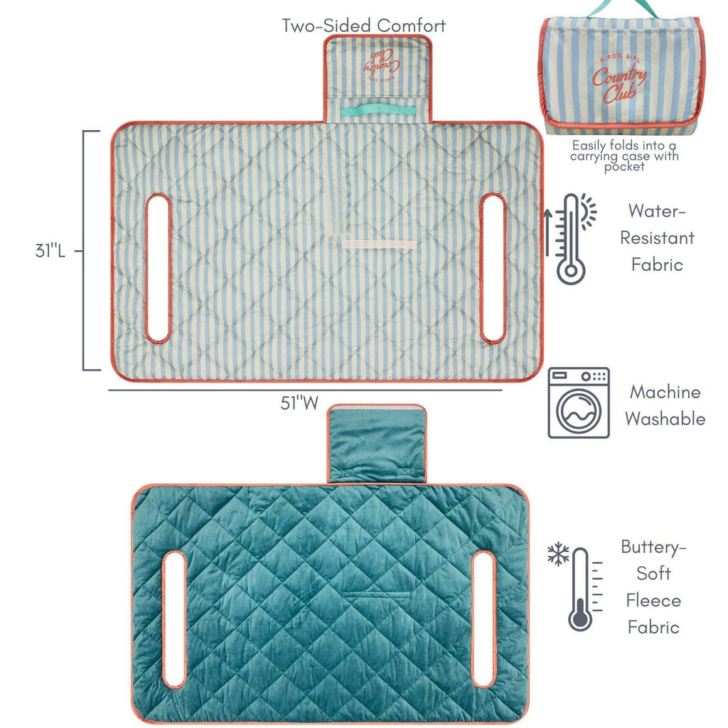 Country Club Stripe Reversible Golf Cart Seat Cover (Blue Stripe + Coral Trim)