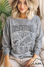 BASKETBALL CHARACTER PUFF MINERAL GRAPHIC BRUSHED SWEATSHIRT