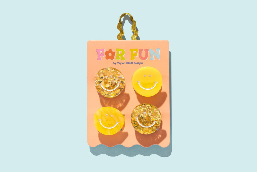 FOR FUN - Claw Hair Clip Set - Mini - Asst Smiley - 4 Pc Set