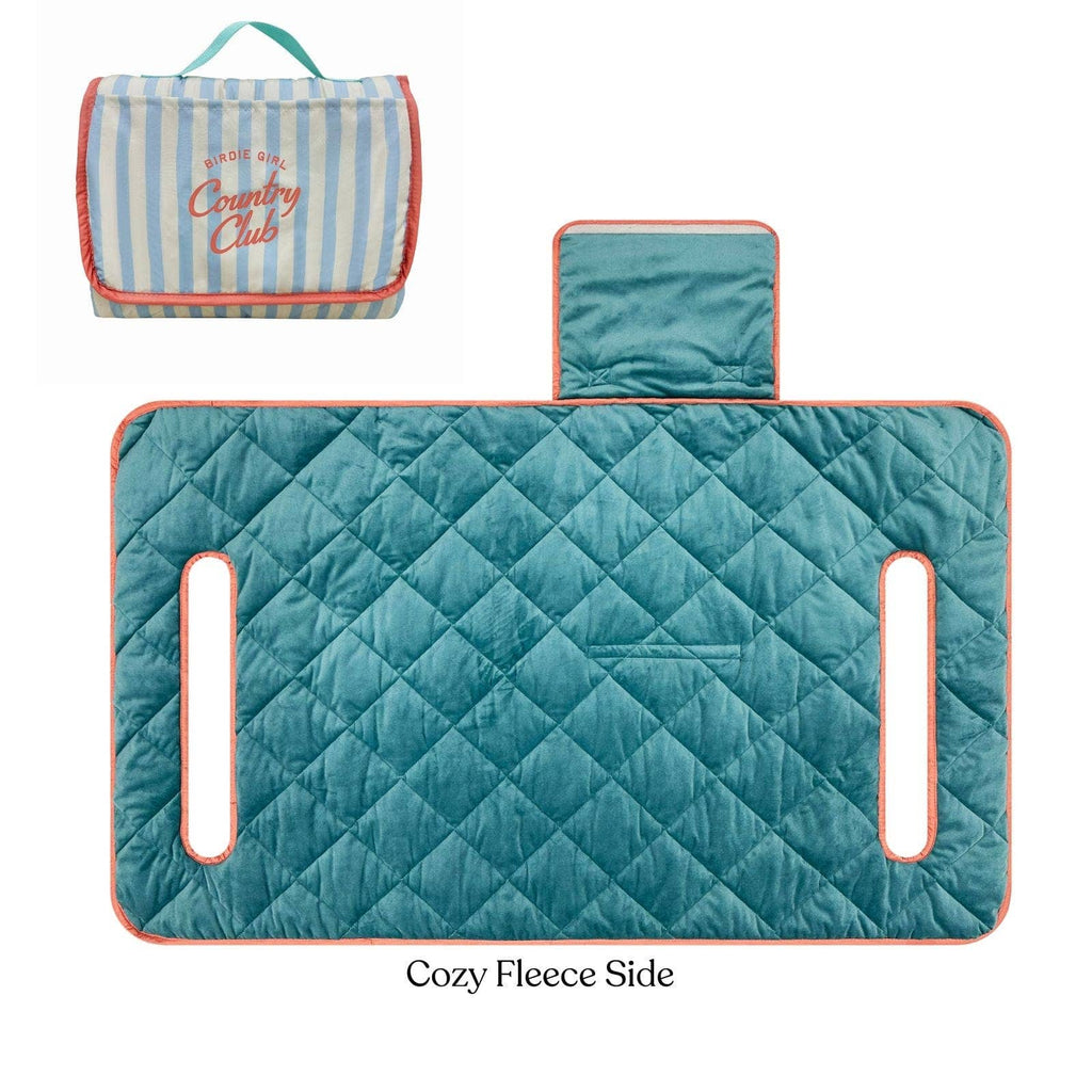 Country Club Stripe Reversible Golf Cart Seat Cover (Blue Stripe + Coral Trim)