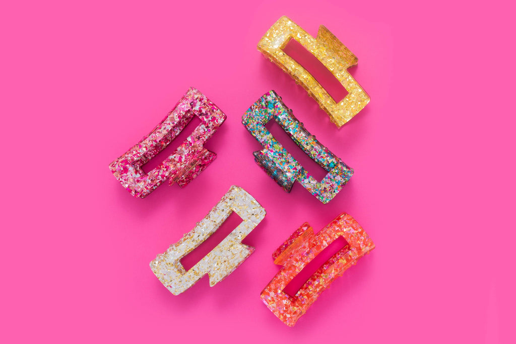 Claw Hair Clip - Large - Pink + Silver Confetti
