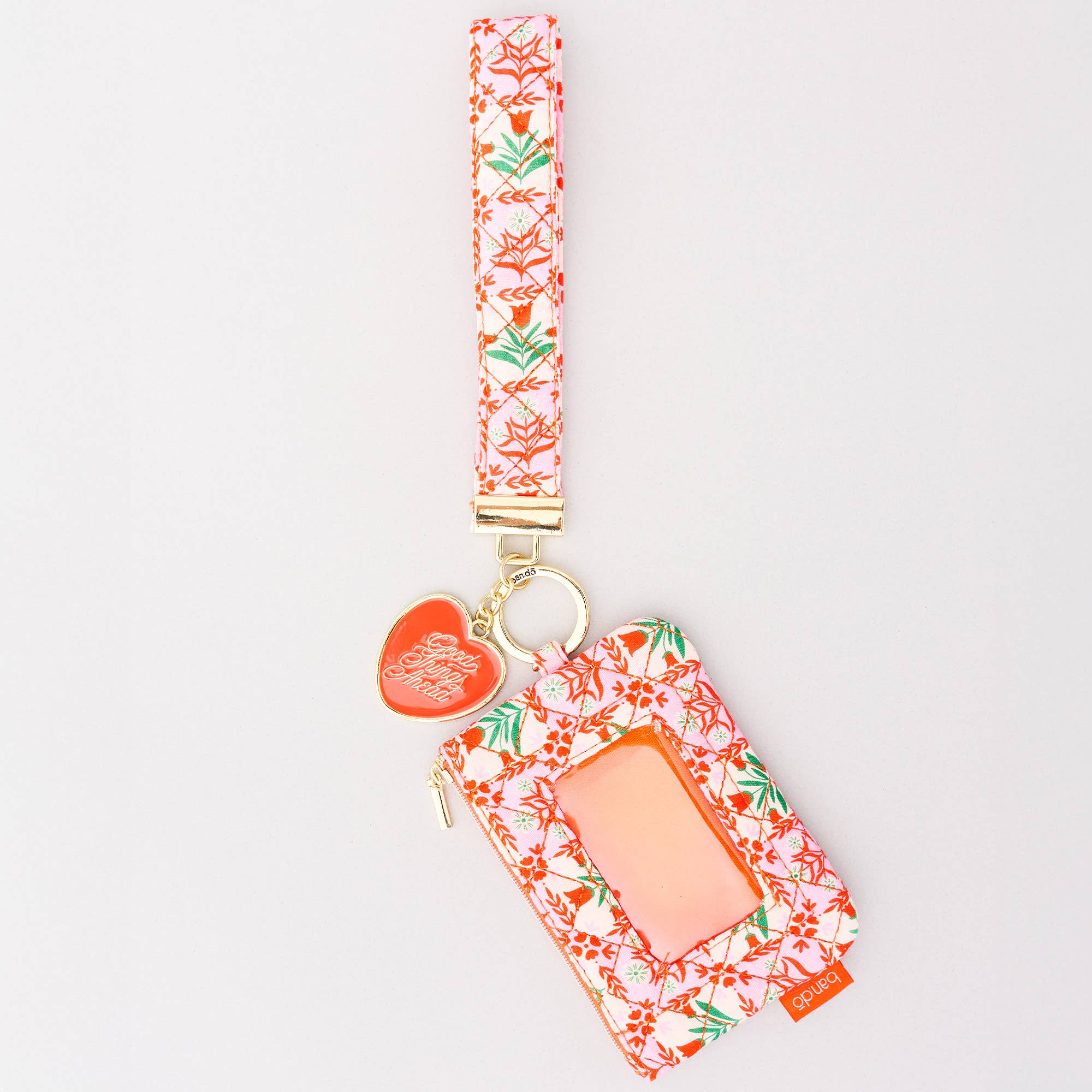 Zip ID with Wristlet, Pink Tile Floral