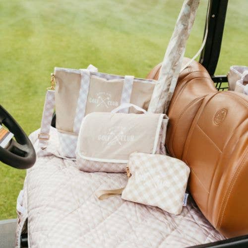 Gingham Neutral Golf Cart Seat Cover