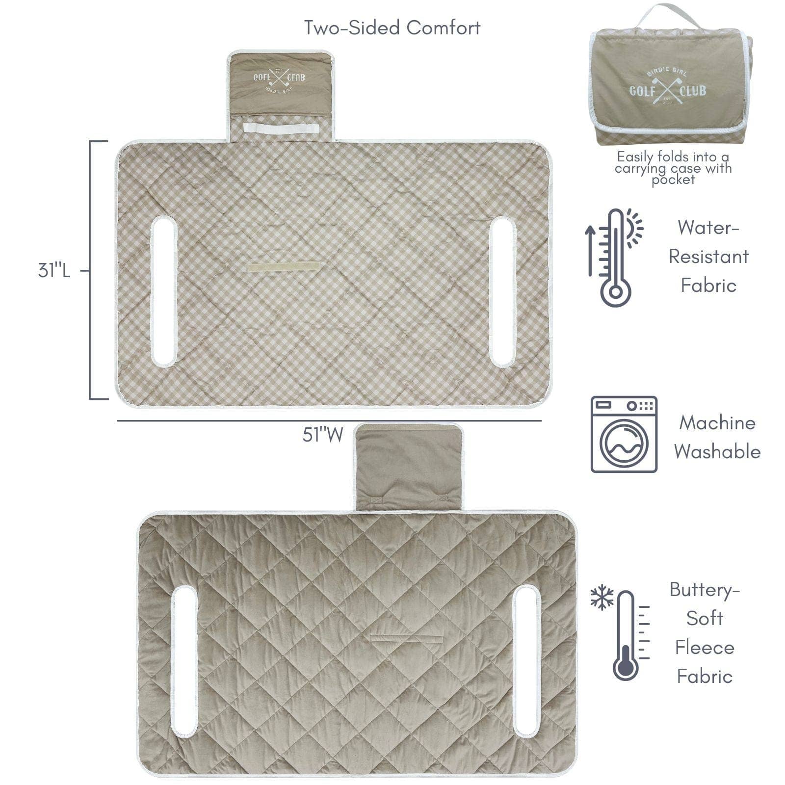 Gingham Neutral Golf Cart Seat Cover