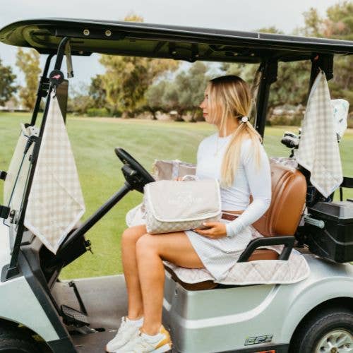 Gingham Neutral Golf Cart Seat Cover