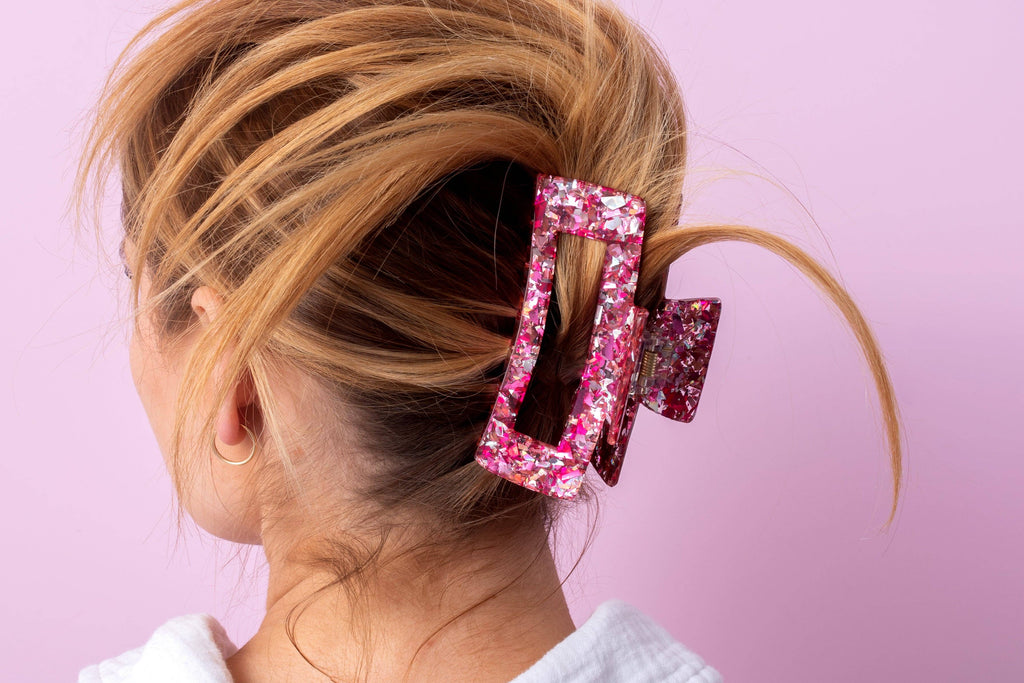 Claw Hair Clip - Large - Pink + Silver Confetti