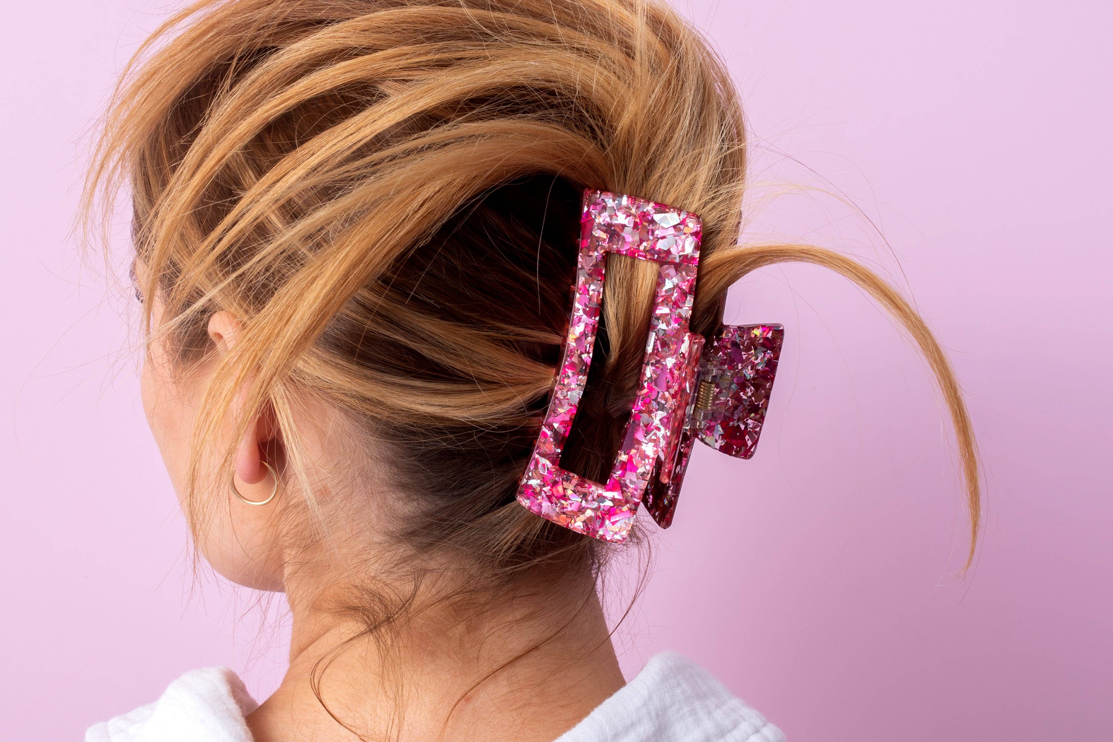 Claw Hair Clip - Large - Pink + Silver Confetti