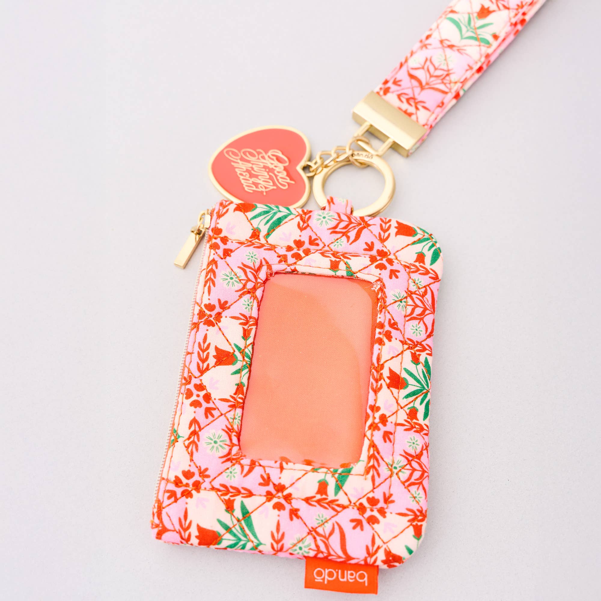Zip ID with Wristlet, Pink Tile Floral