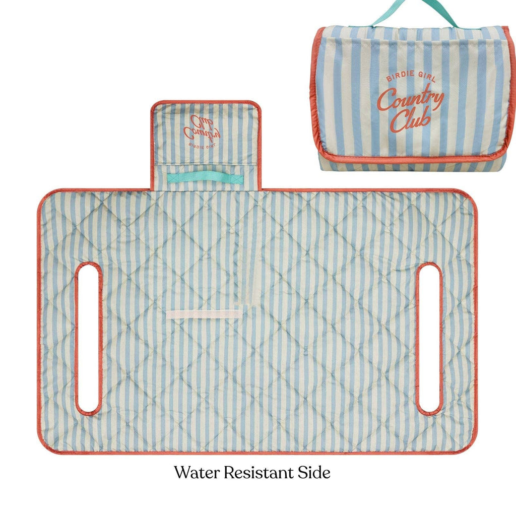 Country Club Stripe Reversible Golf Cart Seat Cover (Blue Stripe + Coral Trim)