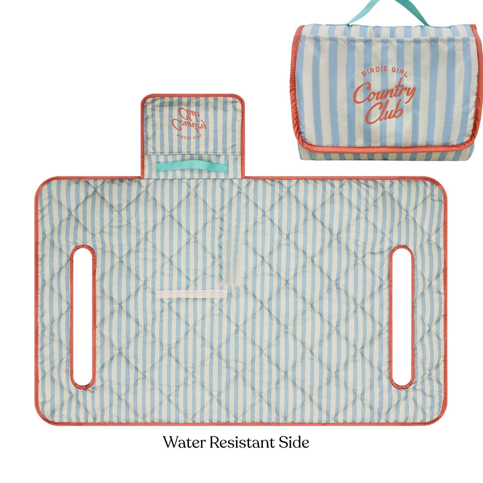 Country Club Stripe Reversible Golf Cart Seat Cover (Blue Stripe + Coral Trim)