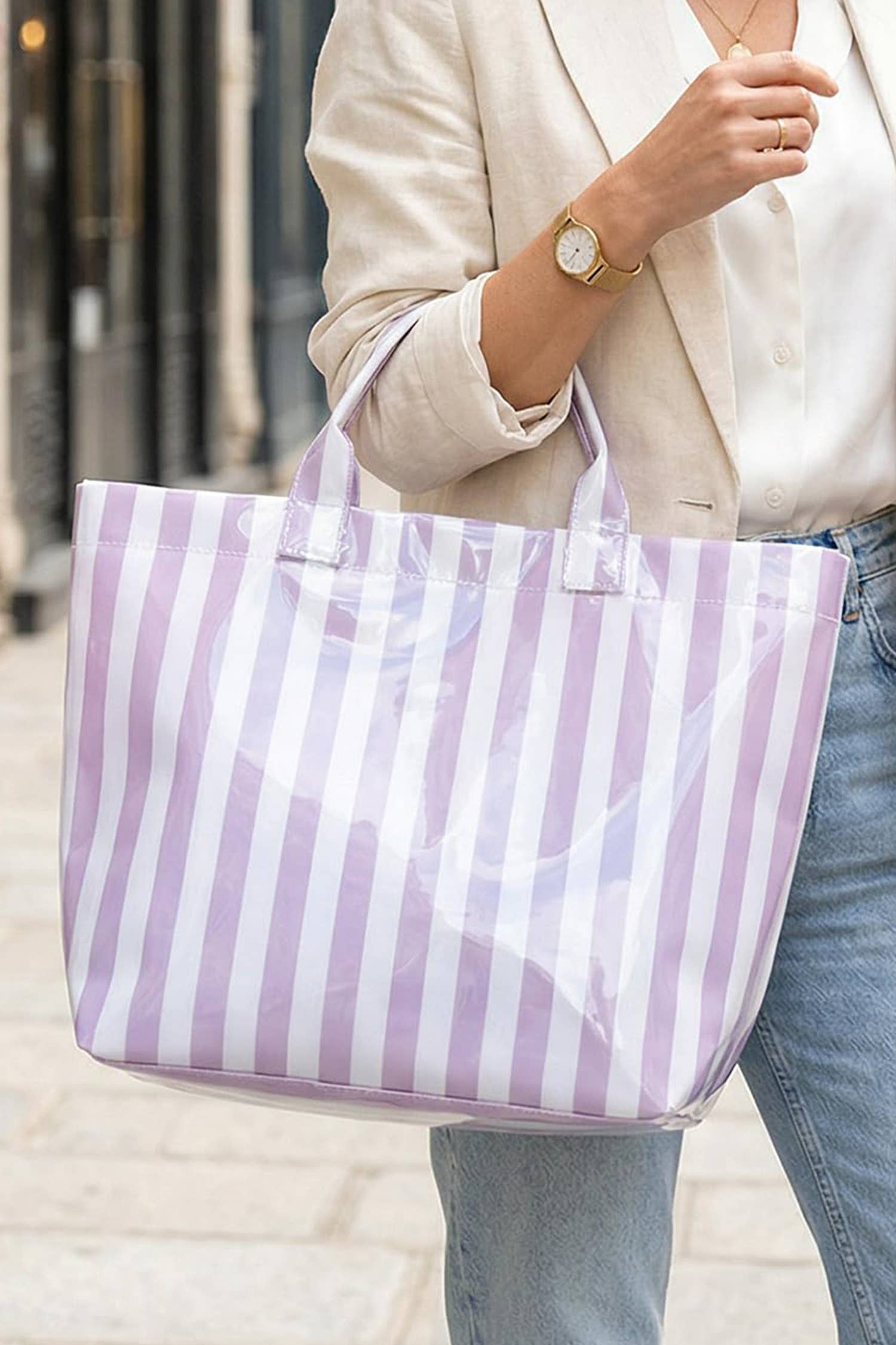 LDC Glossy Striped Large Tote Bag