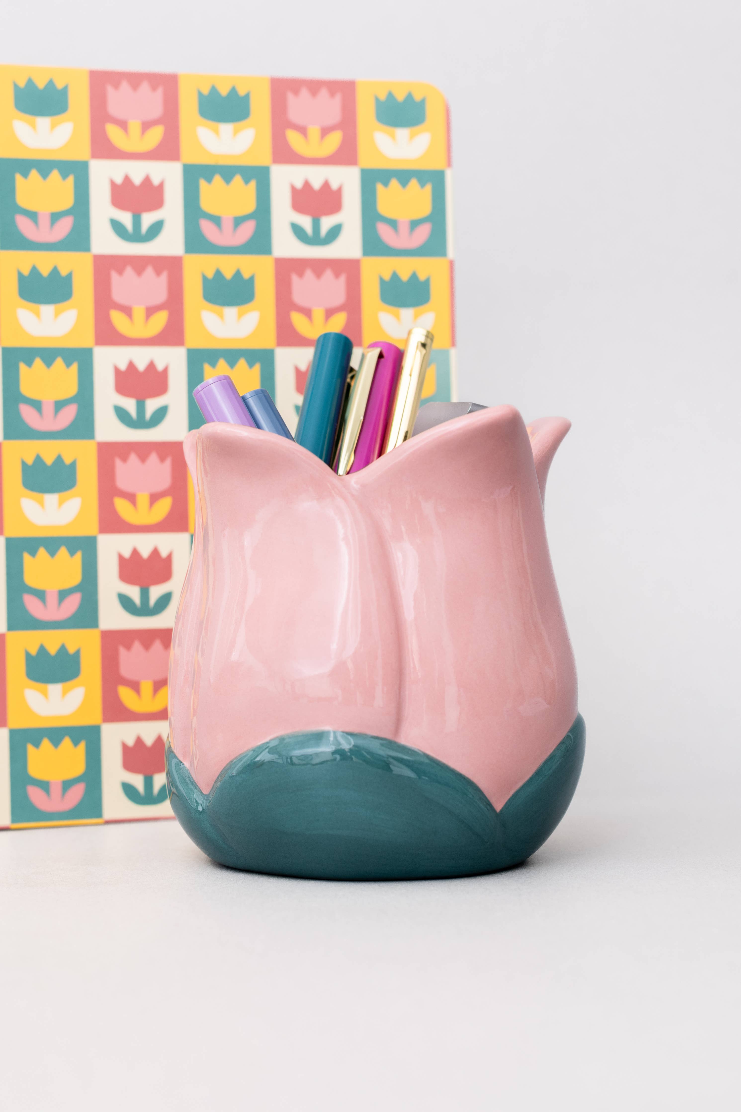 Ceramic Pencil Cup, Tulip (Pink)