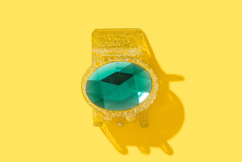 *ON SALE* Claw Hair Clip - Sm- Gold Glitter w/ Green Stone