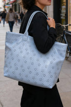 LDC Eyelet Flower Pattern PVC Glossy Waterproof Tote Bag