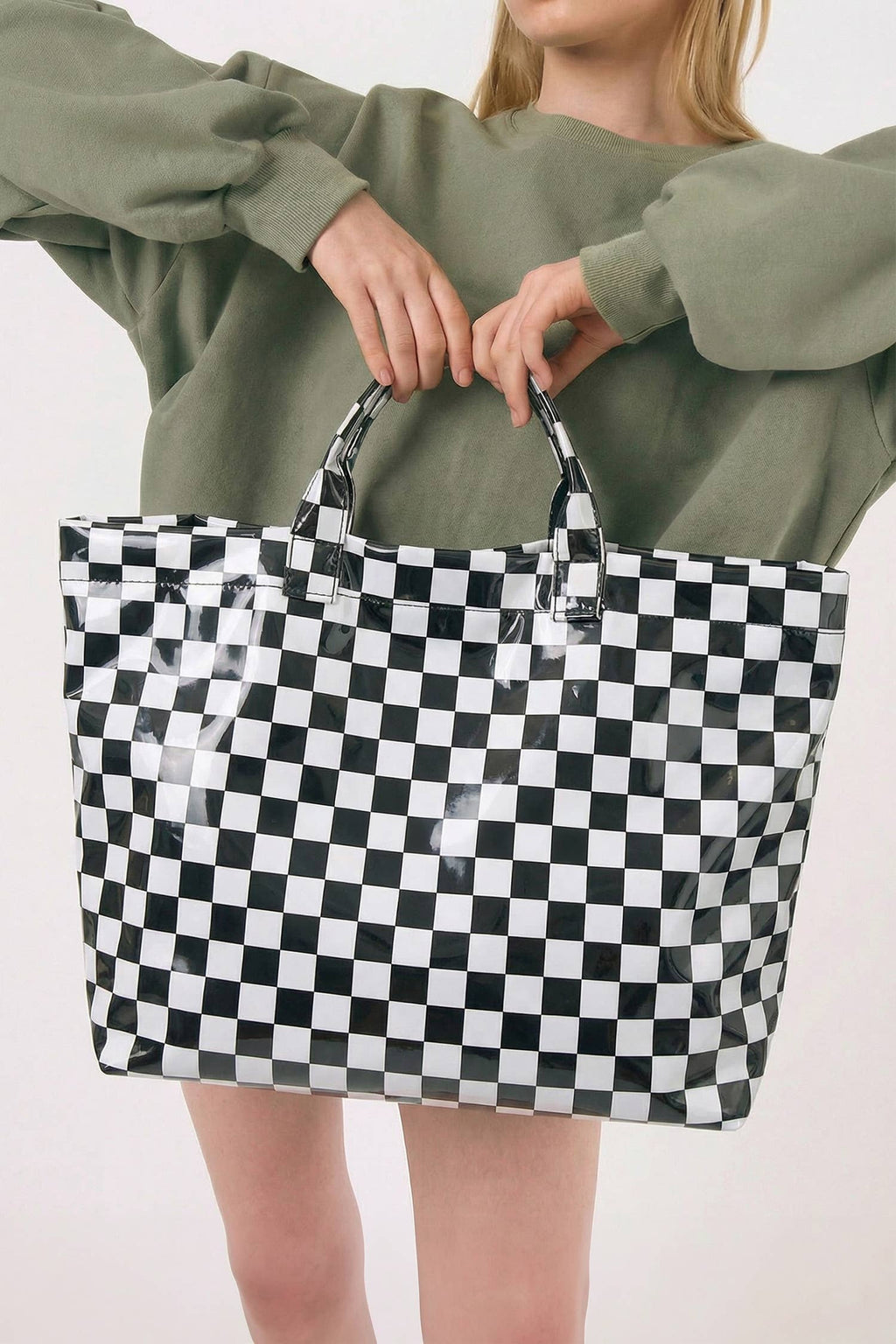 LDC Eyelet Flower Pattern PVC Glossy Waterproof Tote Bag