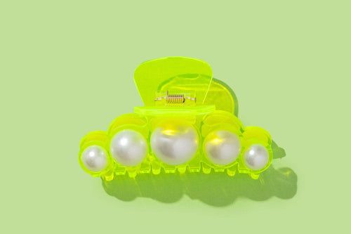*ON SALE* Claw Hair Clip - Large - Neon Green w/ Pearl Beads