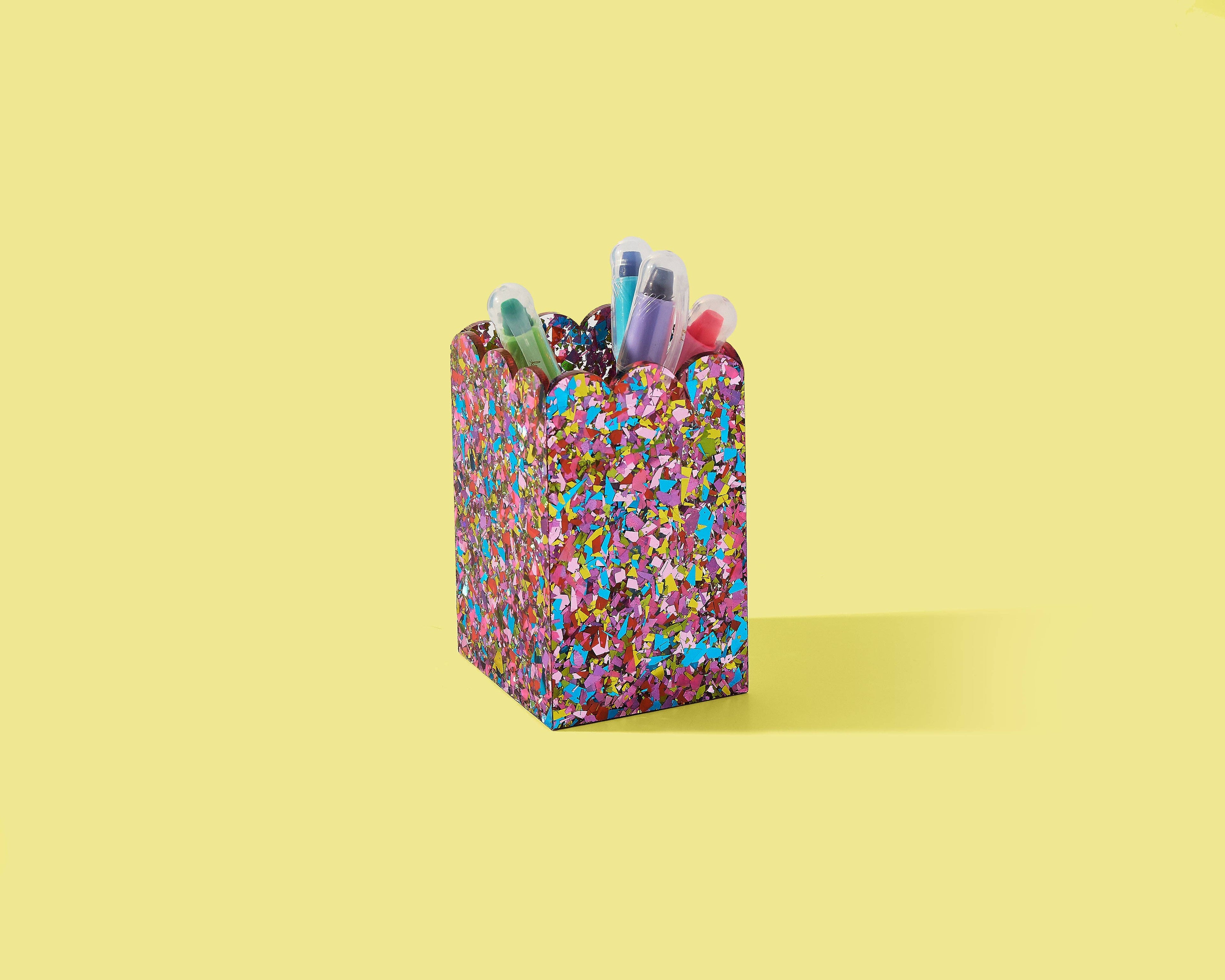 Scalloped Pen / Pencil Holder - Happy Confetti
