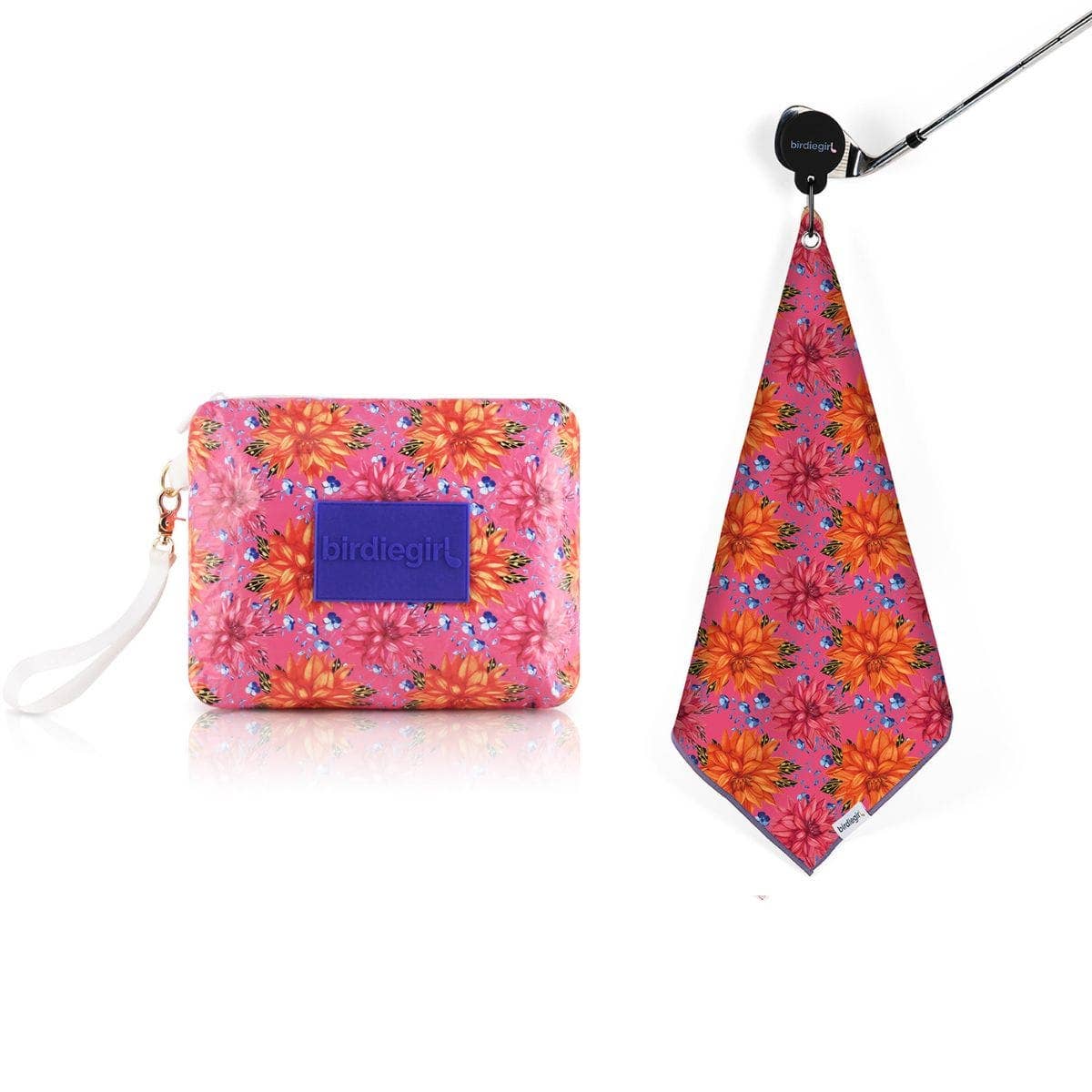 Set of 2: Big Floral Magnetic Golf Towel and Golf Accessory Bag