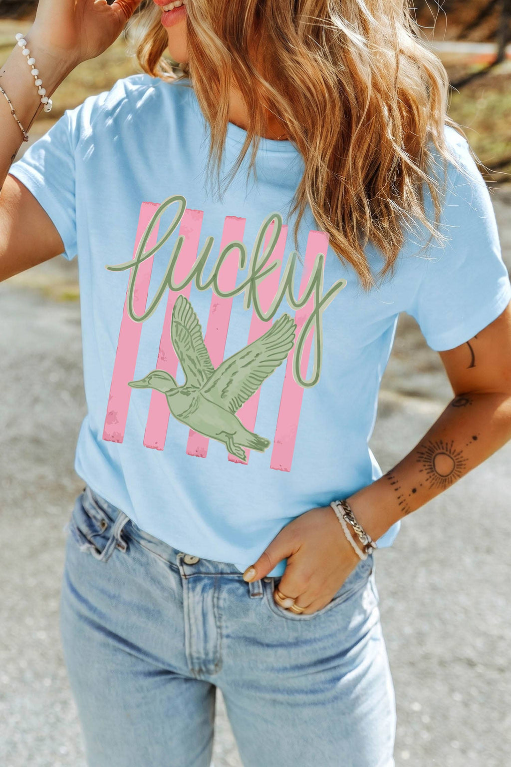 LDC Western Print Mallard Duck Round Neck T-Shirts