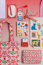 Zip ID with Wristlet, Pink Tile Floral